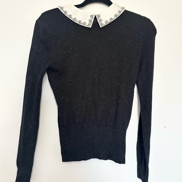Ted Baker mesh Black Sweater with Peter Pan White Embroidered Collar size 0 - Picture 1 of 5